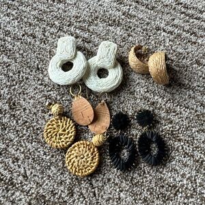 Elegant Woven Earrings Set - Black, Cream, Tan